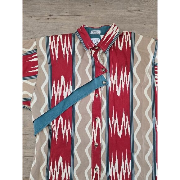 VTG ROPER 7/8 Women Aztec WESTERN Print Cotton Red/Beige Fancy Flap Shirt Blouse - Picture 2 of 5